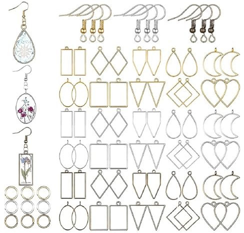 Apkpesterml 180Pcs Open Bezels for Resin, Hollow Frame Charms Pendants Resin Craft Bezels Jewelry Molds Necklaces Earrings Making Supplies Geometric Hollow Trays for DIY UV Epoxy Resin Casting Craft