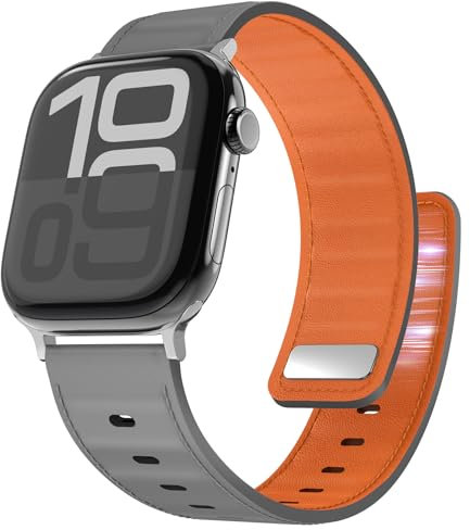 Bouixel Genuine Leather Straps for Apple Watch Strap 49mm 46mm 45mm 44mm 42mm 41mm 40mm 38mm Women Men, Magnetic Adjustable Band for iWatch Ultra Series 11 10 9 8 7 6 5 4 3 SE