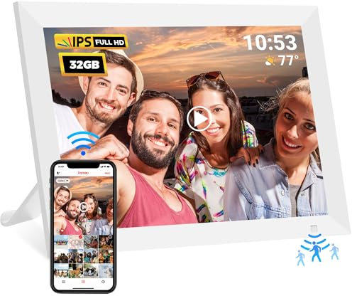 REUMAR 32GB WiFi Digital Photo Frame,10.1 Inch Digital Picture Frame,HD IPS LCD Touchscreen,Motion Sensor,Auto-Rotate,Quick and Easy Share Photos or Videos via The Frameo App. Best Choice for Gifting
