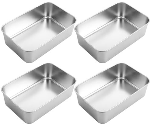 GBACHOOSE Set of 4 Loaf Tin, Stainless Steel Bread Loaf Pan for Baking, 21.5x14x6.5cm Rectangular Oven Baking Pan Bakeware Set for Bread, Loaves, Cakes and Bakes