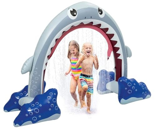 Balakaka Inflatable Arch Sprinkler 250x175x95cm, Shark Inflatable Splash Water Play Arch for Kids, Outdoor Summer Water Fun