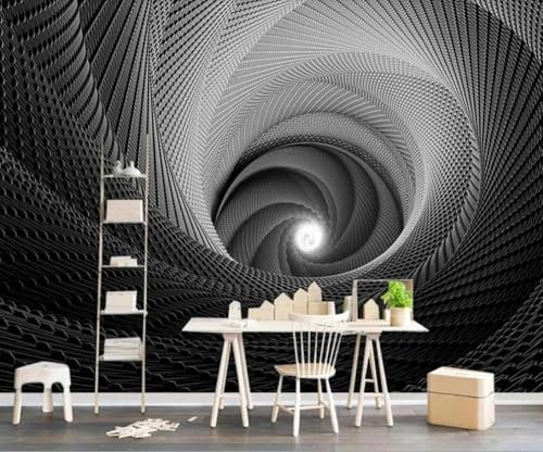 Tourbillon Simple En Noir Et Blanc Papier Peint 3D Intissé Tapisserie Bureau Salon Canapé Chambre Fond Décoration Murale-430cm×300cm