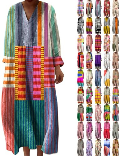 Generisch Sommerkleid Damen, Kleid Damen Sommer, Strandkleid Lang Maxikleider V Ausschnitt Sommerkleider Leicht Und Luftig Boho Kleid Elegante Midikleid Langes Freizeitkleid