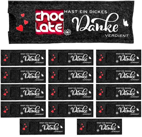 Dankeschön Geschenke -15er Set Geschenkbeutel aus Filz für Danke Schokolade - Kleine Abschiedsgeschenke für Kollegen (15x20cm), Öko-Weihnachtsgeschenkbeutel für Pralinen & Riegel,Danke Geschenk