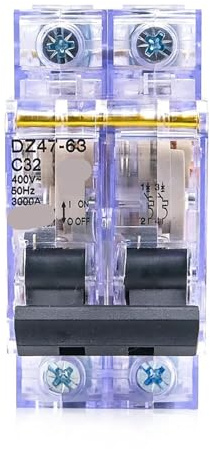 Disjoncteur transparent DZ47-2P 32A 230 V/400 V, bipolaire, protection contre les surcharges et courts-circuits, haute tension, 1 pièce