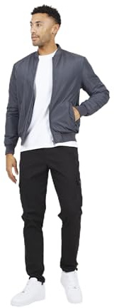BRAVE SOUL Mens Bomber Jacket Smart Casual Full Zip Up Long Sleeve 100% Polyester Outdoor Jacket for Men, Dark Grey Colour, Size- XL