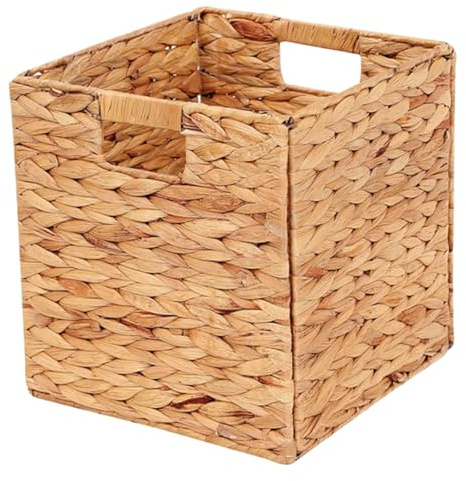 Muzrunq Wicker Storage Cubes 12x12x12 Inch Handwoven Foldable Water Hyacinth Storage Baskets with Handle Woven Bins Hyacinth Baskets Water Woven Bins