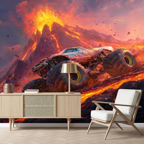 Extremsportarten Auto Fototapete, Unheimlich Lava Tapete, Rockmusik Berg Fototapeten Wandbild Motivtapeten Vlies-Tapeten Moderne Wandtapete Wand Schlafzimmer Wohnzimmer Dekoration B300 x H210 cm