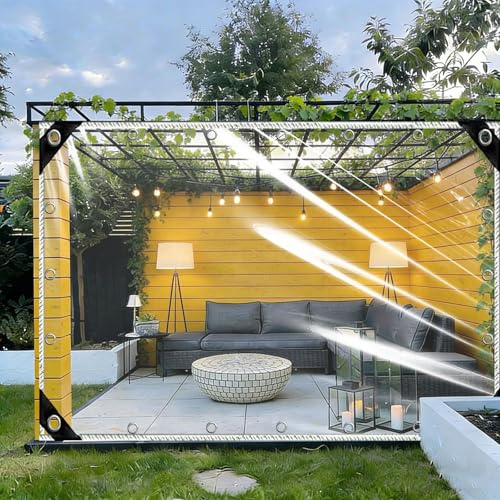 Bâche Imperméable 5.8 x 6.5 m Imperméable Epaisse Multifonction PVC Feuilles de Plastique, Bache de Serre pour Extérieur, Plantes, Serre, Jardin, Blanc
