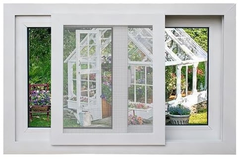 Kellerfenster mit Gehärtetem Glas und Fliegengitter Horizontales Schiebefenster für Schuppen Garage Hühnerstall Haushalt(HXW 50X80CM/19.6X31.4IN)