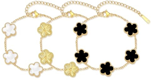 ZhouWei 3 Pièces Bracelet Trèfle Chanceux Femme, Bracelet Trèfle Plaqué Or 18K Porte-Bonheur Bijoux Acier Inoxydable Femme Design Élégant, pour Mariages Fêtes et Cadeaux Chanceux