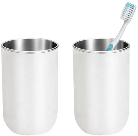 Zahnputzbecher Kinder Badezimmer-Becher- und Zahnbürsten-Organizer für Dusche,Zahnputzbecher Set 350ml (12 Unzen),Arbeitsplatte,Zahnpasta-Aufbewahrung,2 Stück (weiß)