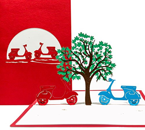 3D Pop Up Karte Motorroller in Love - Klappkarte Motorroller - Reisegutschein, Hochzeitskarte, Hochzeitseinladung, Einladungskarte 3D, Geschenkgutschein Führerschein