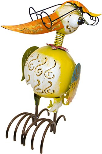 Dekovogel mit Brille, 34cm hoch, Windlicht, Metallfigur, Gartendekoration aus Metall, Dekofigur Vogel