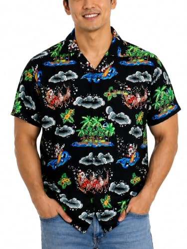 King Kameha Funky Hawaiihemd Herren Kurzarm Fronttasche Hawaii-Print Weihnachten Christmas Designs X-Mas