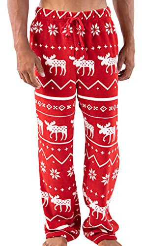 Lazy One Pantaloni da pigiama da uomo in pile, pantaloni da pigiama nordico per uomo, Pantaloni pigiama Nordic Moose, X-Small