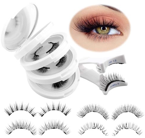 Faux Cils Magnetique, 4 Paires Cils Extension Cils Magnétiques Réutilisable Naturel Extension Cils Magnetique Aucune Colle Requise Faux-Cils Magnetic avec Applicateur(SET-B+C)