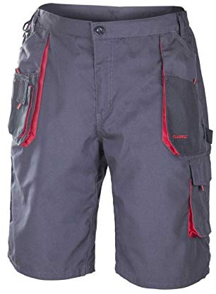 ART MAS Classic Men's Trade Summer Protective Short Work Pants for Men Safety Shorts Elasticated Waist (42W / 4XL / EU58, Dark Grey with RED Inserts)