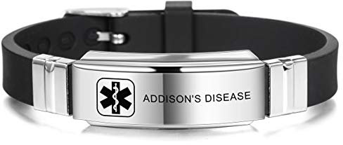 MOWOM Medical SOS Notfall Armband Personalisiertes Gravur Silikon Edelstahl Namensarmband Männer Damen - Bündel mit Notfallkarte, Kartenhülle (Schwarz Addison's Disease)