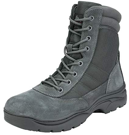 NORTIV 8 Stivali da Lavoro Tattici Militari da Uomo Stivali da Combattimento da Moto in Pelle con Cerniera Laterale,Size 47,Grigio/Scuro,Trooper