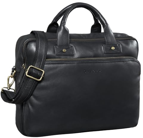 STILORD 'Hector' Grande Sacoche d'affaires Cuir Hommes | Sacoche Vintage Bandoulière pour Ordinateur Portable 15,6 Pouces | Porte-Documents Cuir XL A4, Couleur:Noir