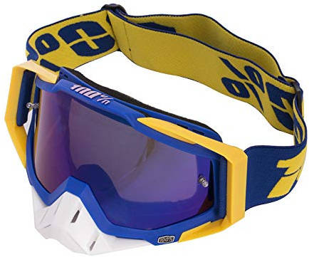Carolilly Lunette de Moto Cross Mototourisme Lunettes Goggle Lunettes de Ski d 'Anti-poussière d'anti-buée Coupe-Vent pour Activités Extérieures (Jaune et Bleu + Blanc, I, Taille Unique)