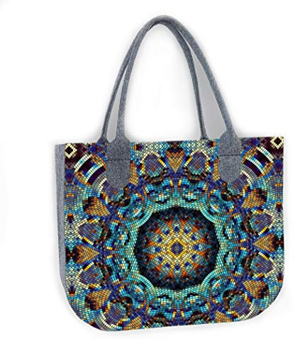 Bertoni Shopper Damen Große Handtasche aus Filz mit Reißverschluss und Innentaschen Modische Schicke Filztasche mit Elegantem Design Muster Bunt für Sommer Uni Alltag Einkauf (Barcelona)