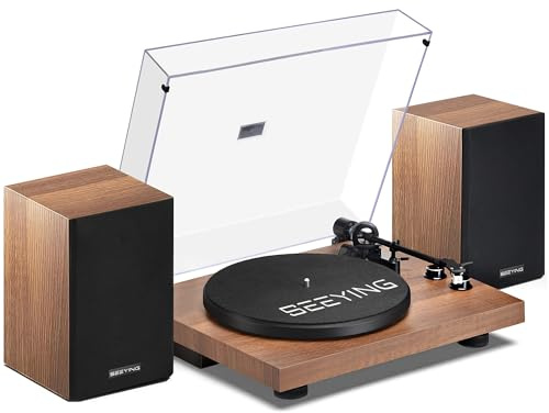 SeeYing Vinyl Record Player with 36 Watt Stereo Bookshelf Speakers