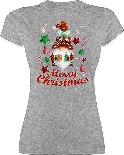 Shirt Damen - Weihnachten Geschenke Bekleidung - Weihnachtlicher Wichtel I Weihnachtsmotiv I Merry Christmas Wichtelmotiv - L - Grau meliert - weihnachtshirts weihnachtsthirt weihnacht weihnachtlich