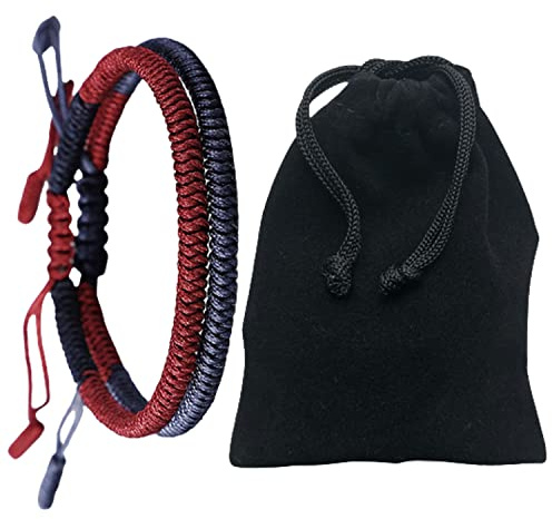 BRACO Bracelet Spirituel Tibétain Lot de 2 Rouge Bleu | Nœud bouddhiste traditionnel, amulette mauvais œil porte-bonheur, homme femme, fait main