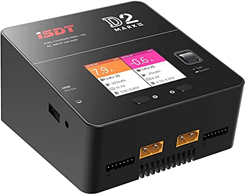 ISDT D2 Mark 2 Lipo Akkus Ladegerät Balancer Entlader,AC Dual 200W Kanal Intelligentes Ladegerät für LiHv/LiPo/Life/Lilon (1-6S) NiMH/CD(1-16S) Pb(1-12S) Akkus
