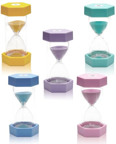 5 Pcs Marcaron Colorful Hourglass, Sand Timers, Acrylic Hourglass Timer, 3/5/10/20/30 Minutes Sandglass for Classroom, Home, Kitchen, Office Decoration