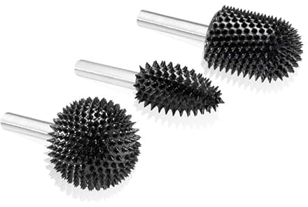 Kutzall Kit de Fresas Rotativas de 3 Piezas - Eje de ¼, muy grueso Eje, Muy Basto - Accesorio para Trabajos en Madera para Herramientas DeWalt, Makita, Milwaukee - Carburo de Tungsteno Estructurado