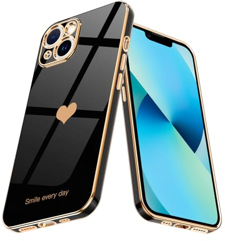 Teageo for iPhone 13 Mini Case Cute Heart Pattern for Women Girls Slim Luxury Bling Plating Soft TPU Anti-Scratch Shockproof Bumper Phone Case for iPhone 13 Mini, Black
