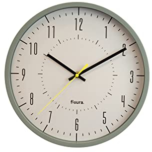 FISURA Original Wanduhr Grau Moderne Küchenuhr Wanduhr Grau Gelb 30 cm Durchmesser ABS und Glas 1 x AA Batterie