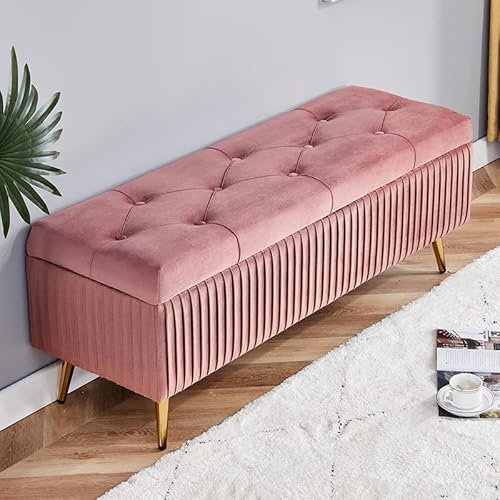Sitzbank mit Stauraum Samt mit einfacher Montage für Wohnzimmer Truhenbank Flur Garderoben und Schlafzimmer Bettbank (C, 120 * 40 * 45cm)