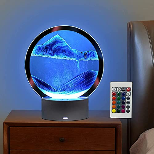 USB Fließende Sandmalerei LED Lampe, dynamische Sandkunst, 3D-Sandlandschaft, Glas-Treibsand-Rahmen, flüssige Sanduhr, Deko Lampe Nachtlicht für Zuhause Büro Schreibtisch (Mit Fernbedienung 01)