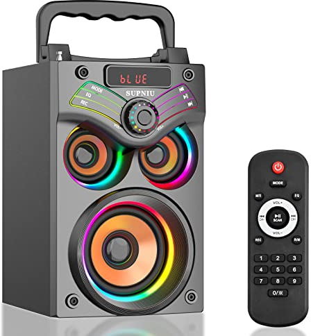 Bluetooth Lautsprecher, Tragbare Bluetooth Box mit Subwoofer, FM Radio, Party Lautsprecher Loud with Bass, Stereo System for Home Outdoor, Support TF/Aux/USB Drive