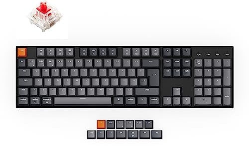 Keychron K10 ISO-UK-Layout Full Size 104 Key Bluetooth Wireless/USB Wired Mechanical Gaming Keyboard, with Gateron G Pro Red Switch/Multitasking/White LED Backlight Computer Keyboard, Plastic Frame