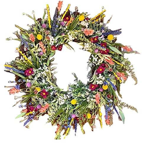 Liummrcy 40 cm Frühlingskränze für Haustür, Frühlingsdekor, künstliche Wildblumengirlande, dekorative Mehrzweckgirlande, Bunte Frühlings- und Sommergirlande, Sommerkränze für Haustür, Fenster