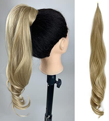 Chicmoi 32 Ponytail Extensions Blonde Flexible Long Wavy Hair Synthetic Hairpieces for Women and Girls