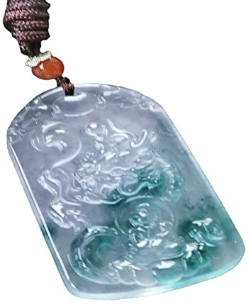 YIGEDAN Quadratische Blaue Jade-Drachen-Anhänger-Halskette für Männer-Stil