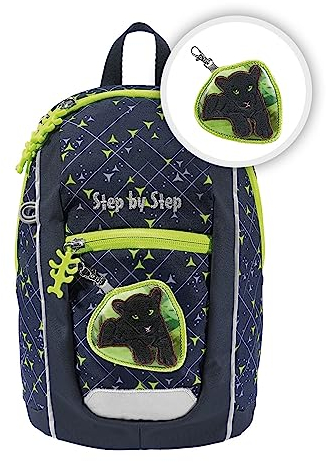 Step by Step Rucksack-Set KIGA MINI „Little Wild Cat Chiko“, grün-schwarz, ergonomisch, höhenverstellbarer Brustgurt, für Kindergarten, Kinderkrippe & Kita, ab 12 M+, Kleinkinder, 6l