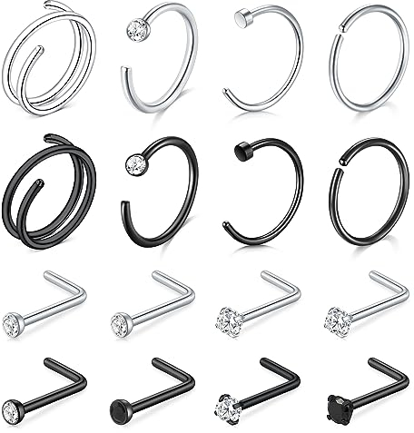 Zolure 18g Nasenring Fur Damen Herren Doppelt Nasenpiercing Chirurgenstahl Cz Nasenstecker L-Form Nostril Conch Knorpel Daith Piercing Schmuck