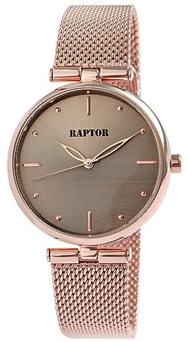 Raptor Tinna Damen-Uhr Edelstahl Meshband Hakenverschluss Analog Quarz RA10246 (roségoldfarbig)