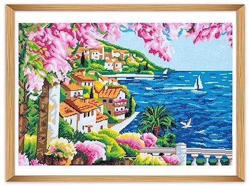 Trimits Large Cross Stitch Kits - Counted Embroidery Needlework for Adults Beginners Kids, Christmas Gifts Wall Art, (Frame Not Included) 14 Count, Riviera