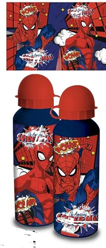 Borraccia Scuola Bottiglia Sport in Alluminio per Bambini 400ml con beccuccio retraibile in varie colorazioni (Borraccia Blu (Spiderman))
