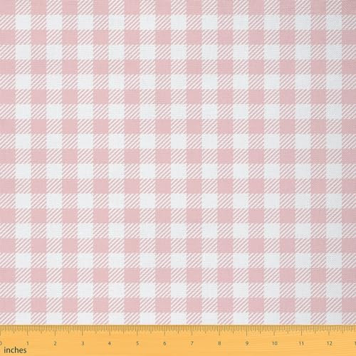 Buffalo check softbag Tissus au Metre, Plaid Tissu 920x150cm pour chaise, Tissu extérieur imperméable à l'eau décoratif en maille, blanc rose Tissu de couture polyester