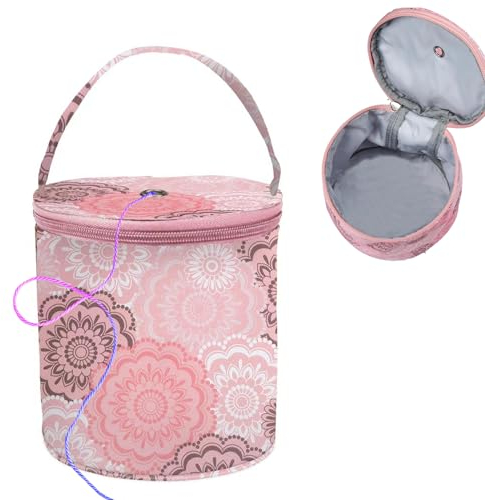 SwirlColor Knitting Bag, Small Size Printed Yarn Storage Portable Bag with Zipper Crochet Bag Organizer for Yarns Wool Needles, with A Ruler (Pink)
