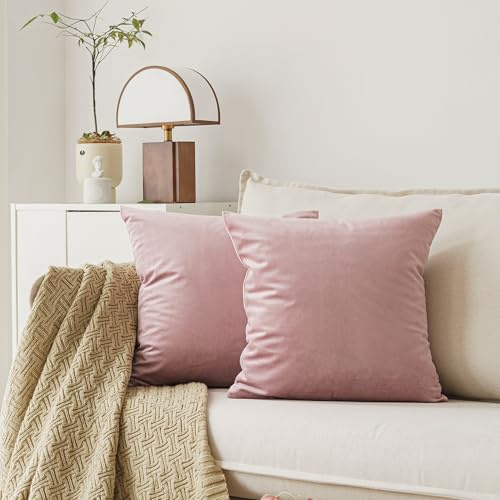 NiNi ALL Dekorative Kissenbezüge aus Samt, weich, für Couch, Sofa, Schlafzimmer, Wohnzimmer, Outdoor, 71 x 71 cm, 2 Stück, Altrosa